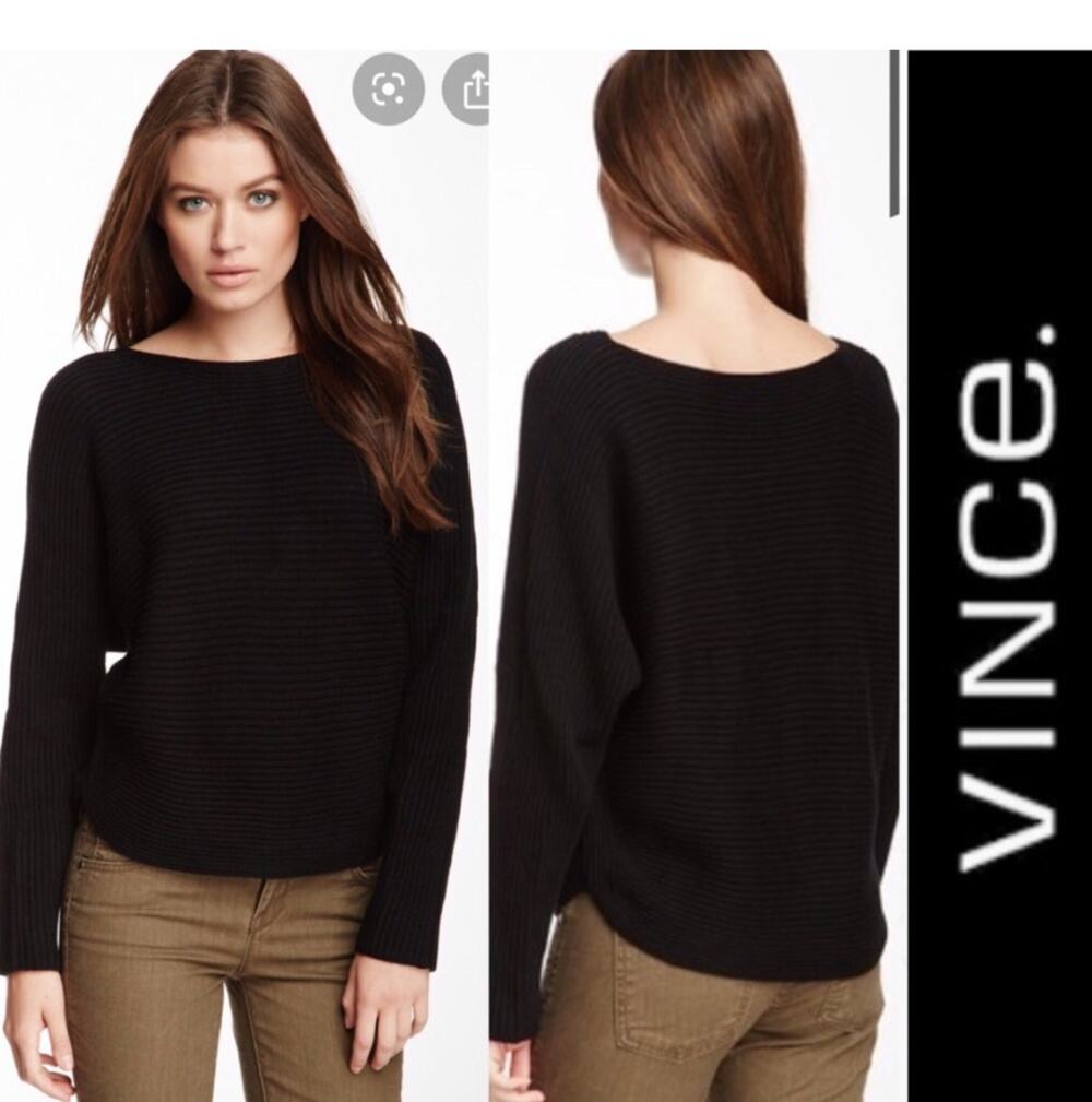 VINCE black merino wool blend boat wide boat neck Sweater Size Small